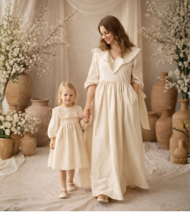 Set mama rochite fiica Iudit crem din panza topita